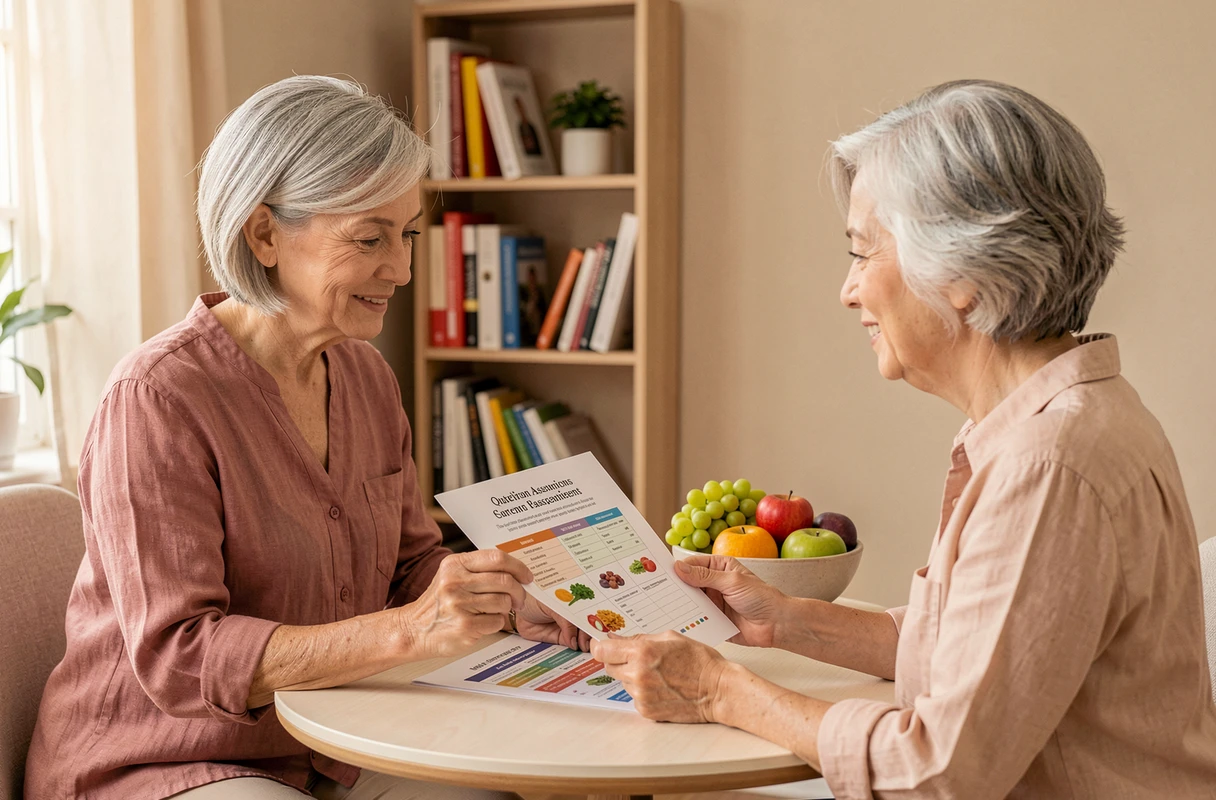Femme en consultation nutritionnelle avec une diététicienne Bee Healthy analysant un bilan alimentaire personnalisé