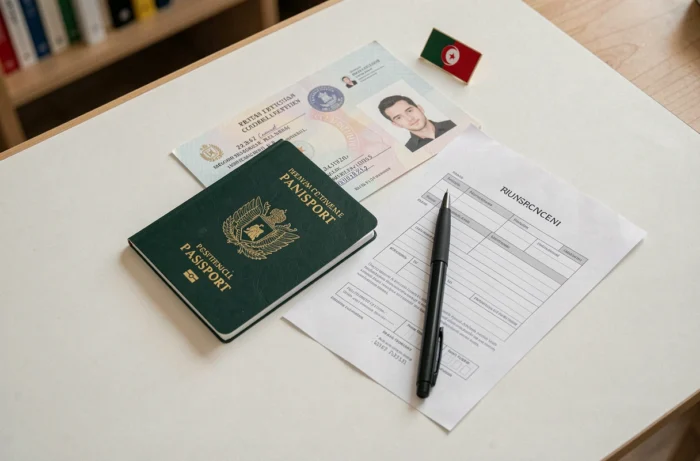 Documents nécessaires pour le renouvellement d'un passeport tunisien disposés sur un bureau